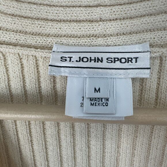 ST. JOHN SPORT Sweater Cardigan Beige Open Front Long Sleeves Buttons Medium - Picture 10 of 13